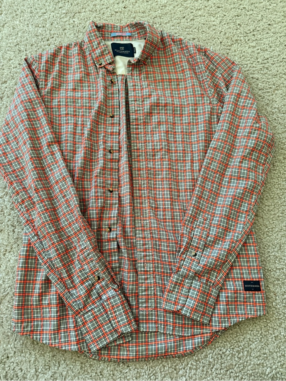 Southern Tide Orange, Green & White Plaid Button-Down Shirt